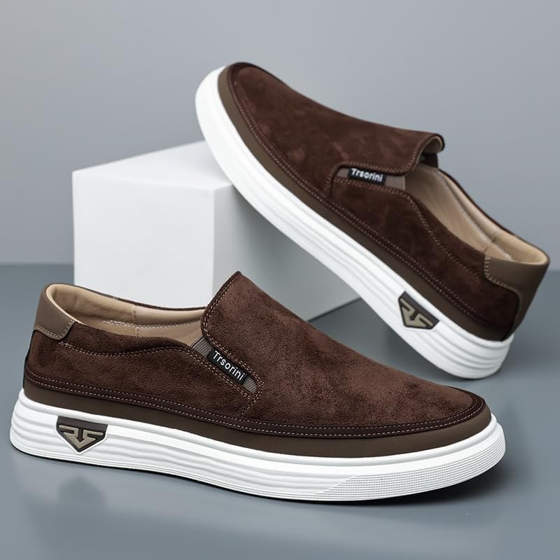 Trsorini Mens Slip-on Loafers Suede Platform Casual Dress Shoes | Soft Brown Suede Upper,Non-Slip Cushioned Insole,Light-Brown Suited For Driving, Walking, Daily Work Outdoor Wear - Image 4