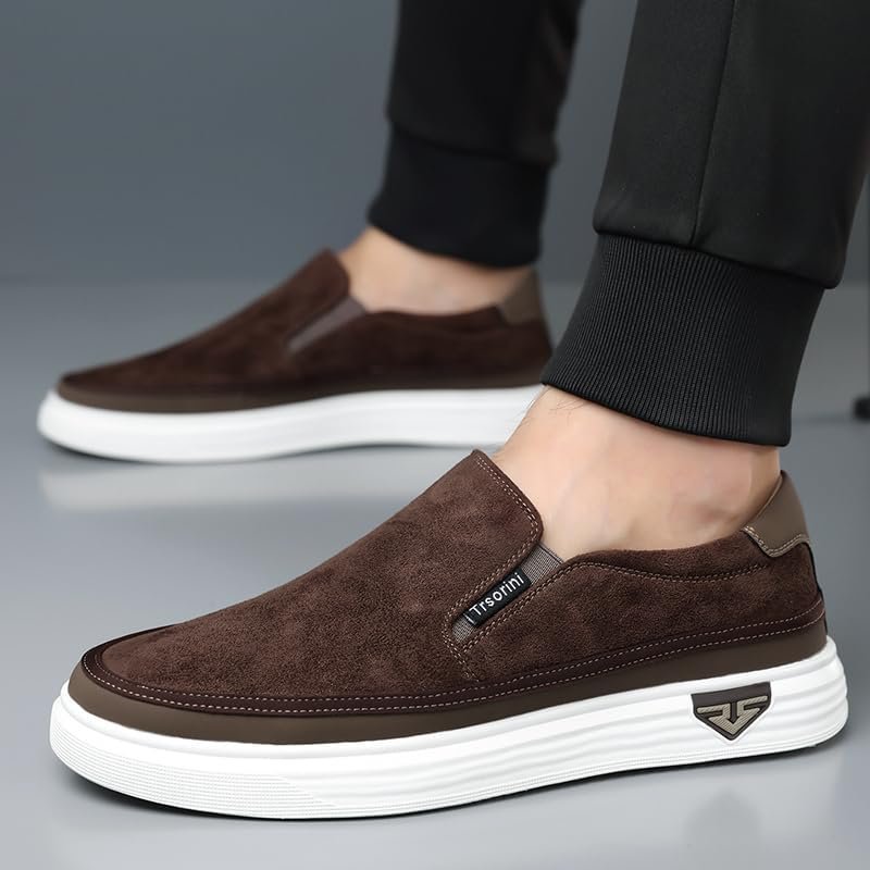 Trsorini Mens Slip-on Loafers Suede Platform Casual Dress Shoes | Soft Brown Suede Upper,Non-Slip Cushioned Insole,Light-Brown Suited For Driving, Walking, Daily Work Outdoor Wear - Image 5