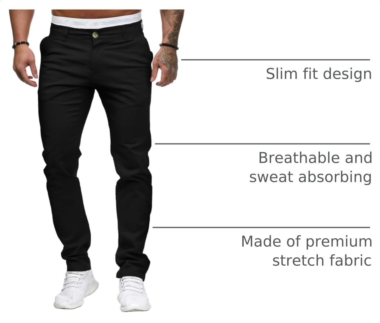 ALLABREVE Men's Chinos Casual Dress Pants Slim Fit Skinny Stretch Flat-Front Lightweight Comfort Slacks - Image 4