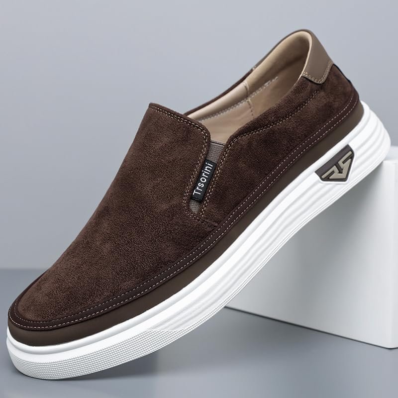 Trsorini Mens Slip-on Loafers Suede Platform Casual Dress Shoes | Soft Brown Suede Upper,Non-Slip Cushioned Insole,Light-Brown Suited For Driving, Walking, Daily Work Outdoor Wear - Image 3