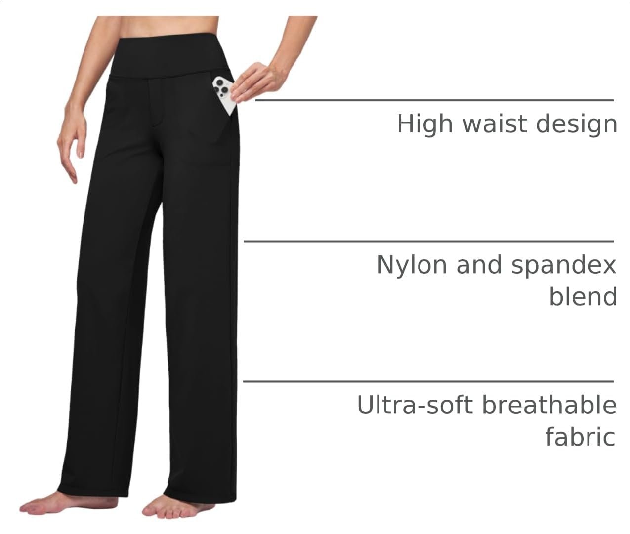 Willit Women's Wide Leg Yoga Pants Work Dress Pants 27" 28" 30" 32" | 4-way stretch, high-waist tummy control, deep pockets, faux fly, 4 inseam lengths—from yoga to office in one pair - Image 4