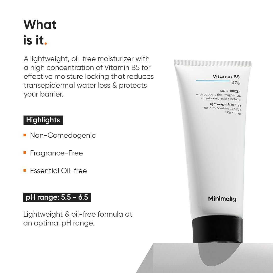 Minimalist Panthenol (Vitamin B5) 10% Face Moisturizer for Oily & Acne Prone Skin | For Dehydrated and Damaged Skin Barrier | For Women & Men | 1.7 Oz / 50 gm - Image 2