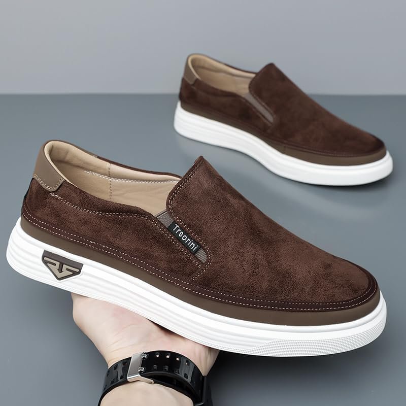 Trsorini Mens Slip-on Loafers Suede Platform Casual Dress Shoes | Soft Brown Suede Upper,Non-Slip Cushioned Insole,Light-Brown Suited For Driving, Walking, Daily Work Outdoor Wear - Image 2