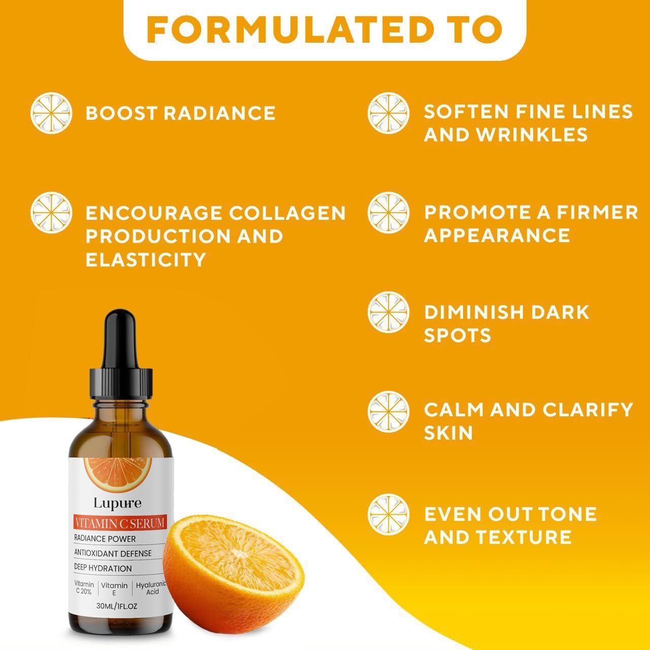 Lupure Professional Vitamin C Face Serum 20%, Anti Aging Facial Super Vit C Serum with Ascorbic Acid Hyaluronic Acid & Vitamin E for Dark Spots, Skin Care, Christmas Gift & Stocking | 1 Fl. Oz - Image 4