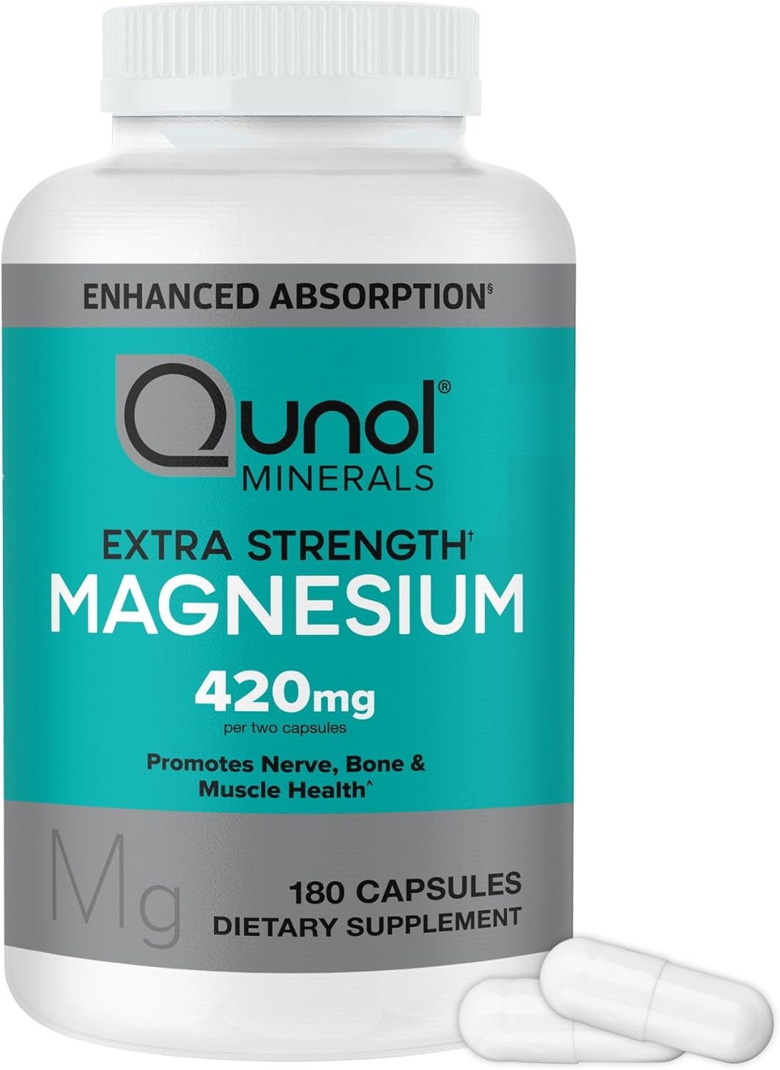 Qunol Magnesium 420mg, Extra Strength, High Absorption, Vegetarian, 180ct