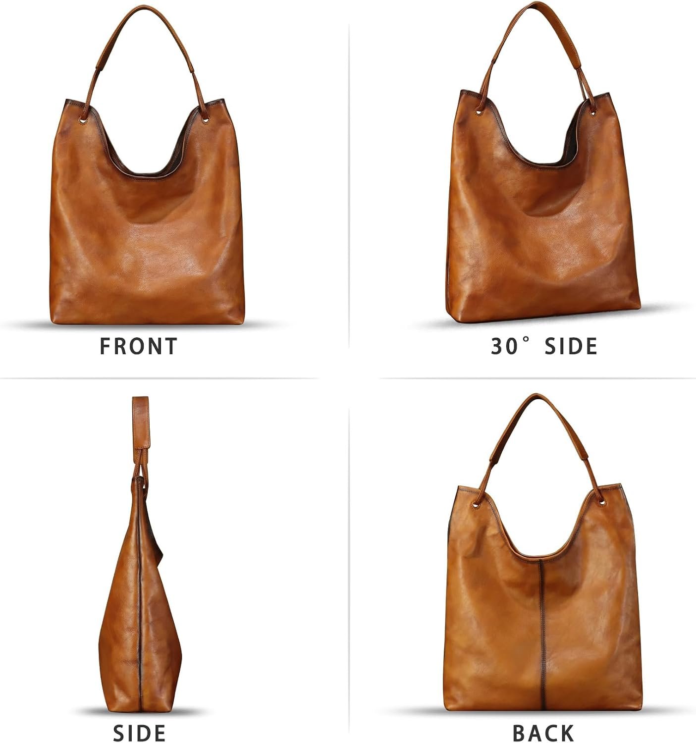 Genuine Leather Hobo Bags for Women Large Tote Bag Vintage Real Leather Shoulder Bag Satchel Purse for Work Notebook - Image 4