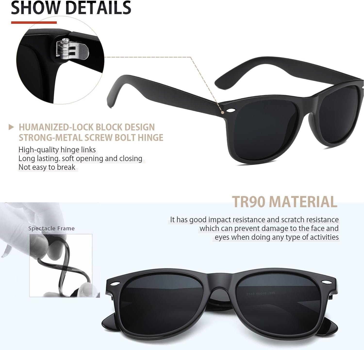 FEIDUSUN Sunglasses Men Polarized Sunglasses for Mens and Womens,Black Retro Sun Glasses Driving Fishing UV Protection - Image 2