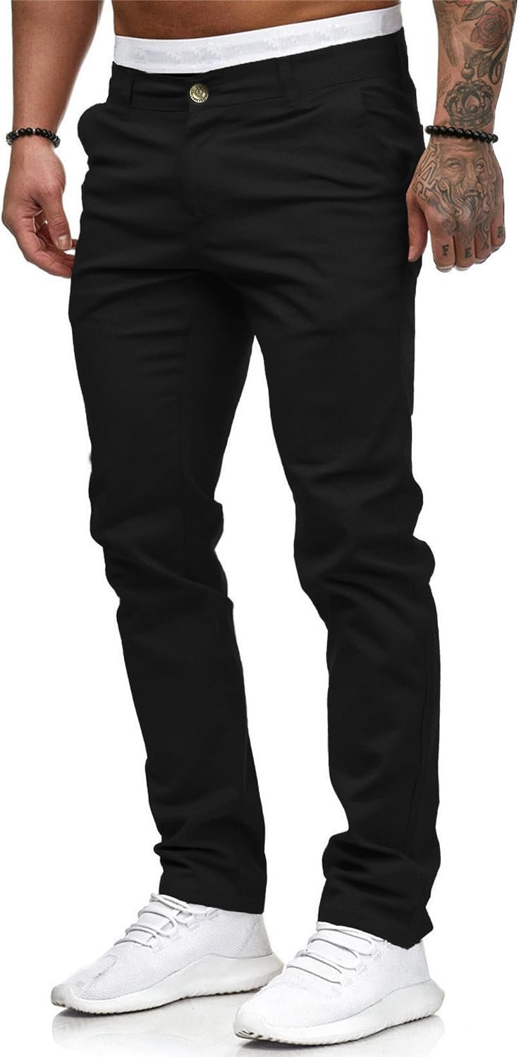 ALLABREVE Men's Chinos Casual Dress Pants Slim Fit Skinny Stretch Flat-Front Lightweight Comfort Slacks - Image 2