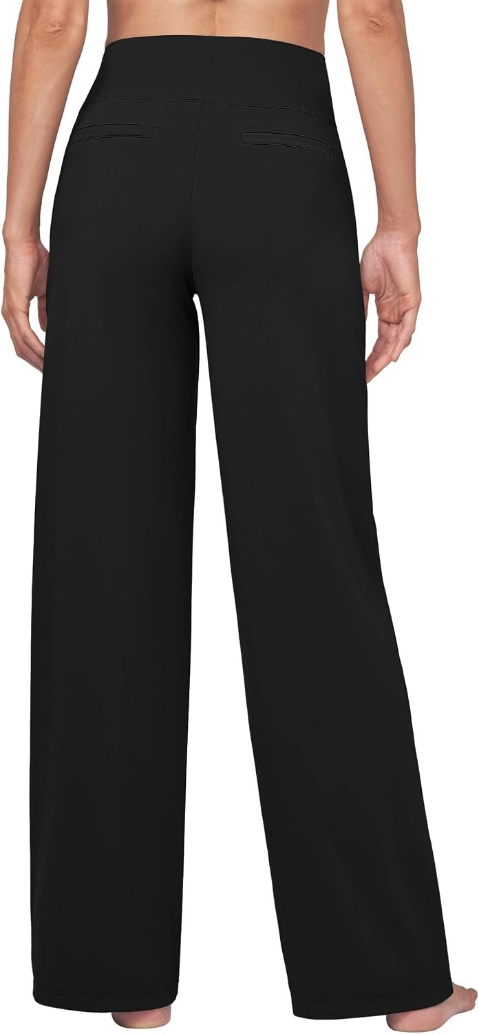 Willit Women's Wide Leg Yoga Pants Work Dress Pants 27" 28" 30" 32" | 4-way stretch, high-waist tummy control, deep pockets, faux fly, 4 inseam lengths—from yoga to office in one pair - Image 3