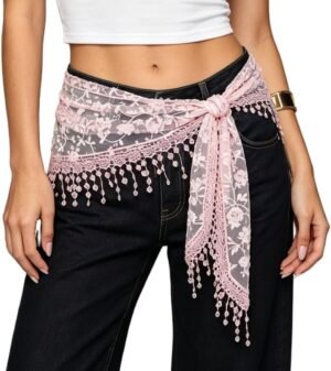 Women Lace Waist Scarf Belt Sheer F...