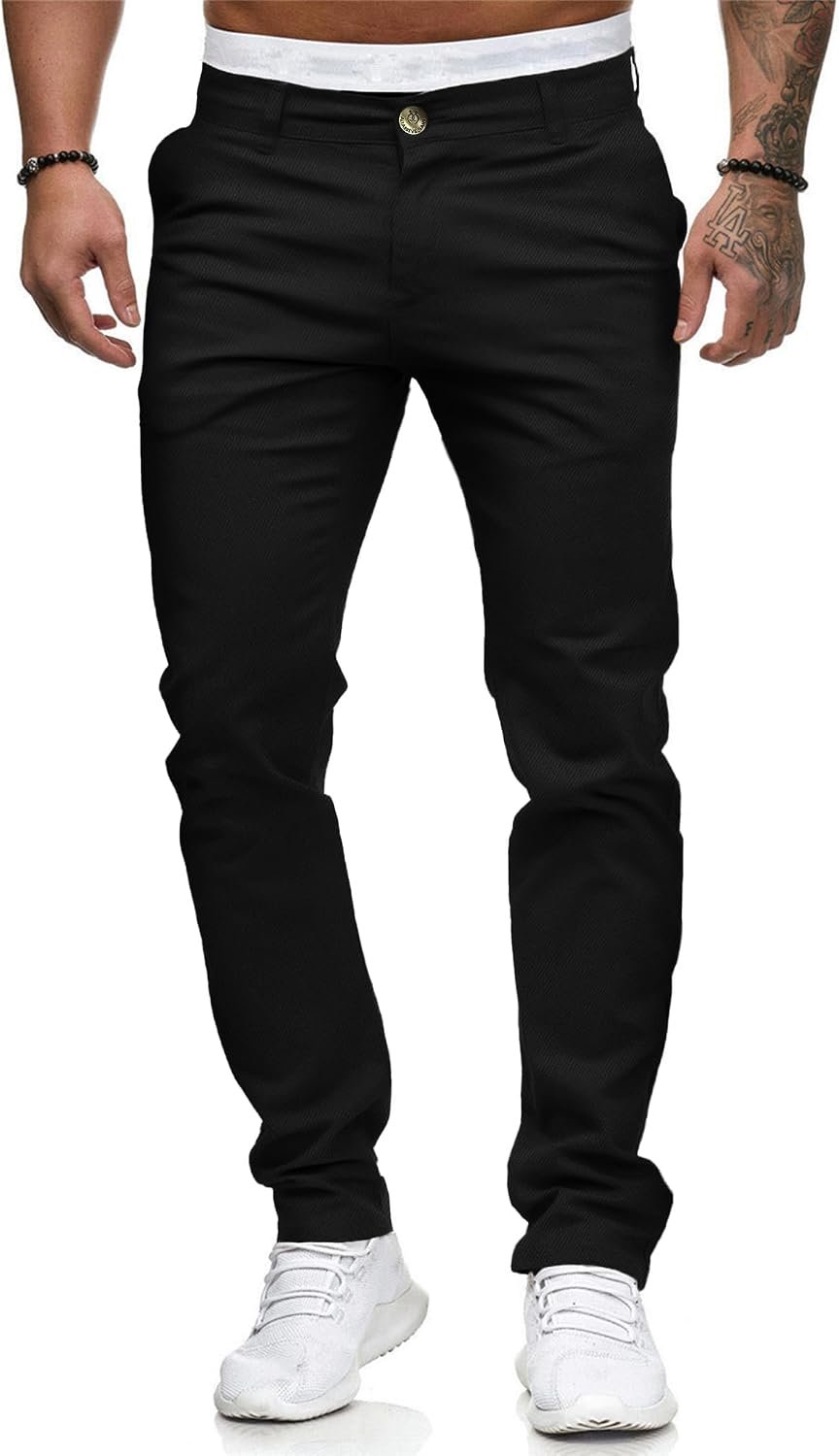 ALLABREVE Men's Chinos Casual Dress Pants Slim Fit Skinny Stretch Flat-Front Lightweight Comfort Slacks