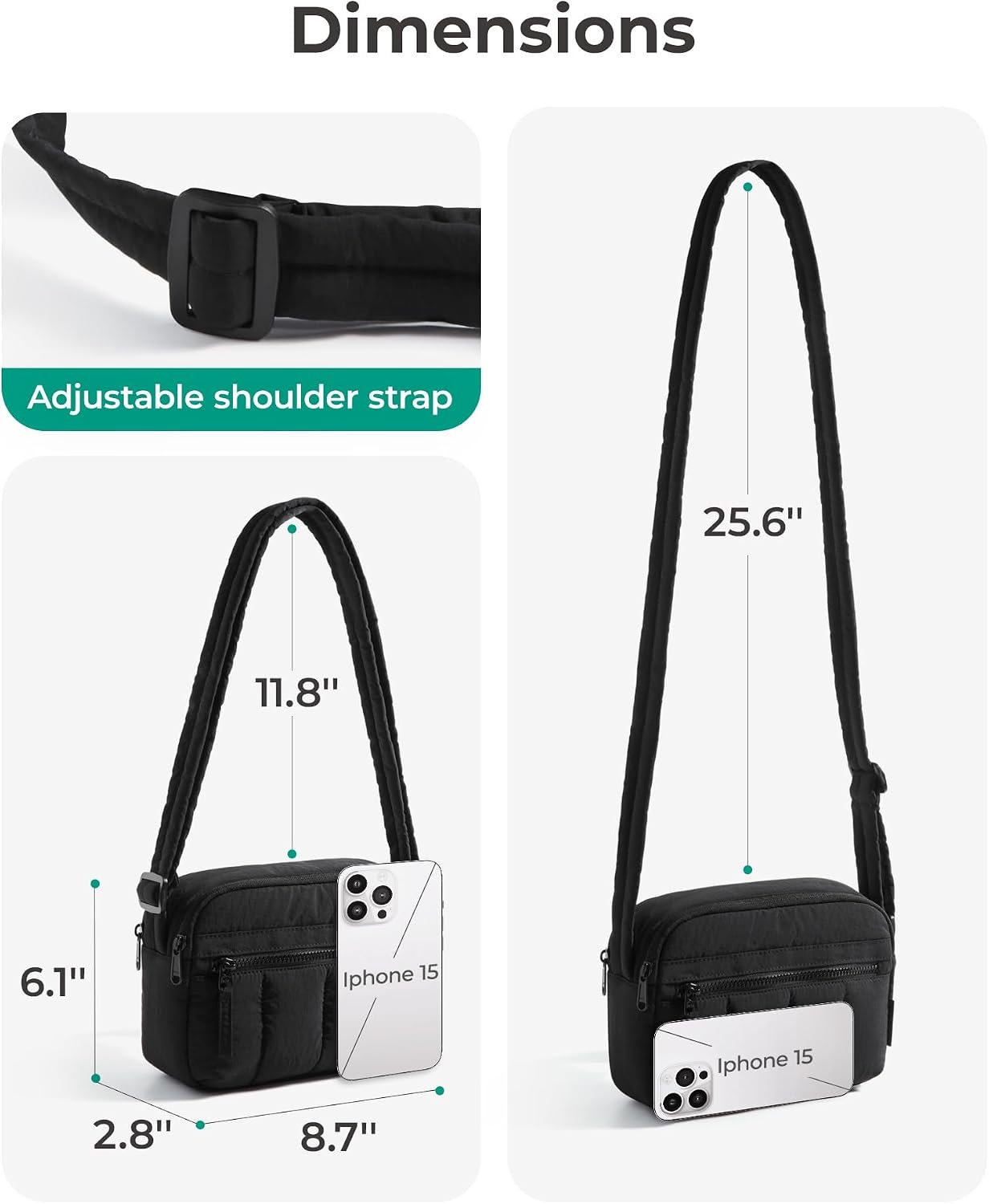 Cross Body Purse, Mini Crossbody Bags for Women Travel Purse, Puffy Shoulder Handbag Wallet with RFID Blocking Slots, Black-2.4L - Image 7