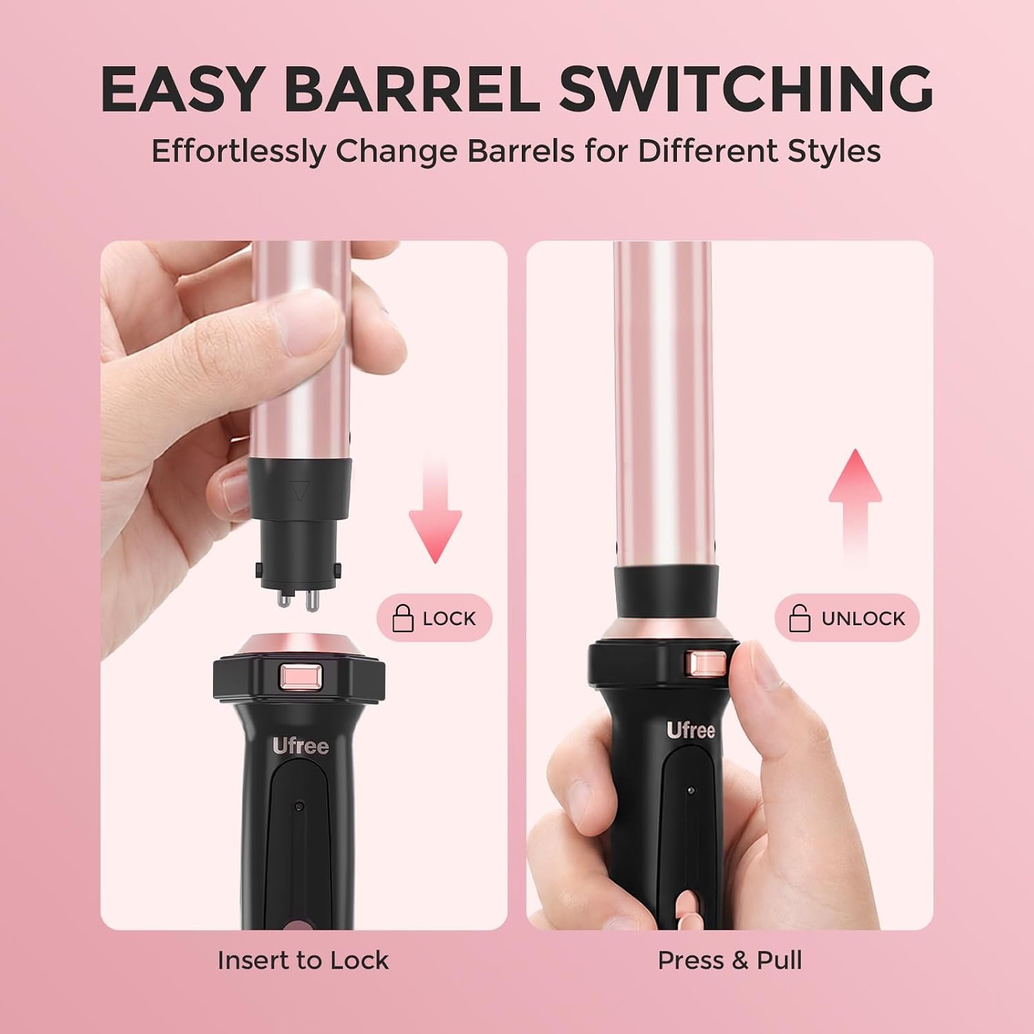 Ufree 5 in 1 Curling Iron with Interchangeable Ceramic Barrels (0.35"-1.25"), Curling Wand Set with Flat Iron Hair Straightener, Instant Heat Up, Dual Voltage Hair Curler, Gifts for Women - Image 8