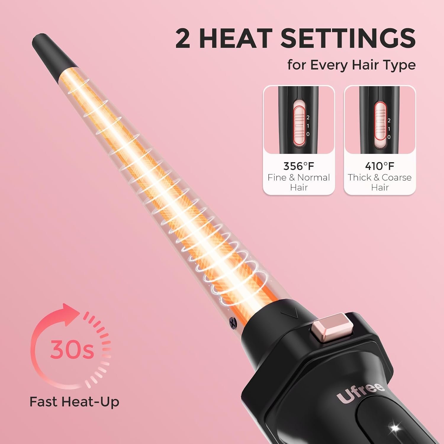 Ufree 5 in 1 Curling Iron with Interchangeable Ceramic Barrels (0.35"-1.25"), Curling Wand Set with Flat Iron Hair Straightener, Instant Heat Up, Dual Voltage Hair Curler, Gifts for Women - Image 4