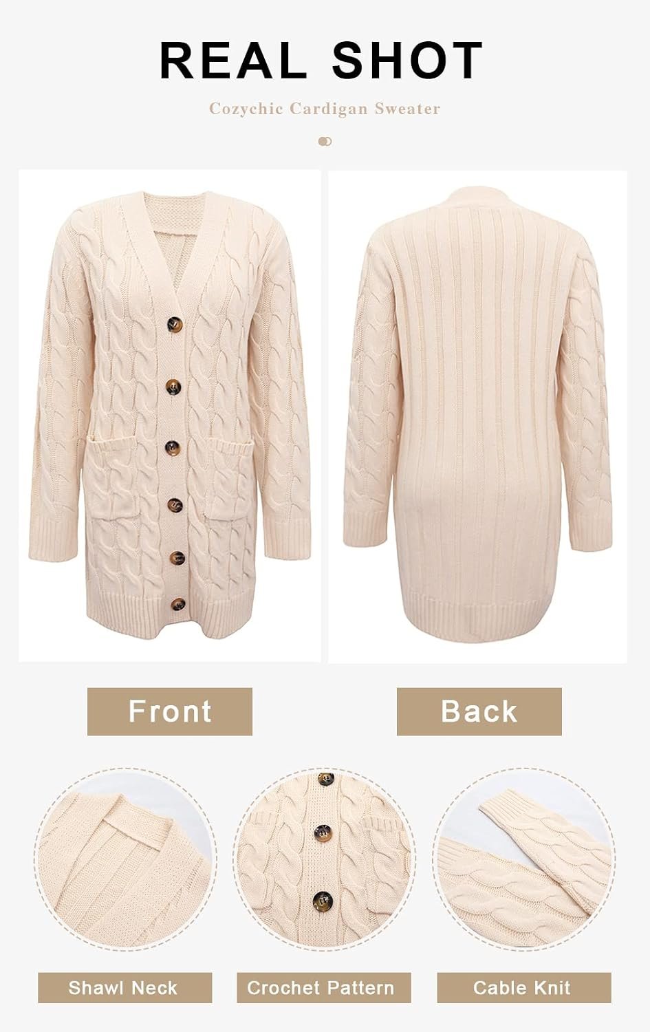 PRETTYGARDEN Long Sleeve Cable Knit Long Cardigan for Women 2026 Spring Winter Chunky Open Front Button Sweaters with Pockets - Image 6
