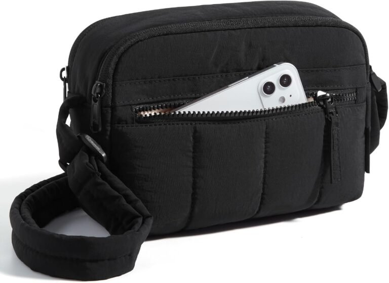 Cross Body Purse, Mini Crossbody Bags for Women Travel Purse, Puffy Shoulder Handbag Wallet with RFID Blocking Slots, Black-2.4L