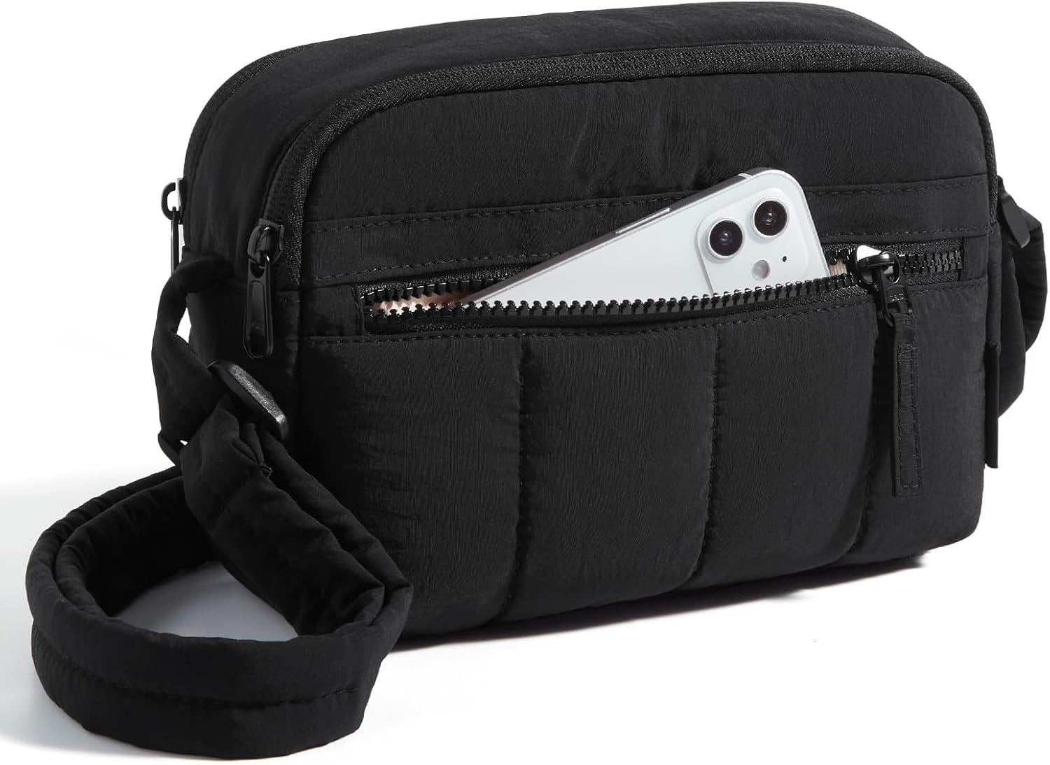 Cross Body Purse, Mini Crossbody Bags for Women Travel Purse, Puffy Shoulder Handbag Wallet with RFID Blocking Slots, Black-2.4L