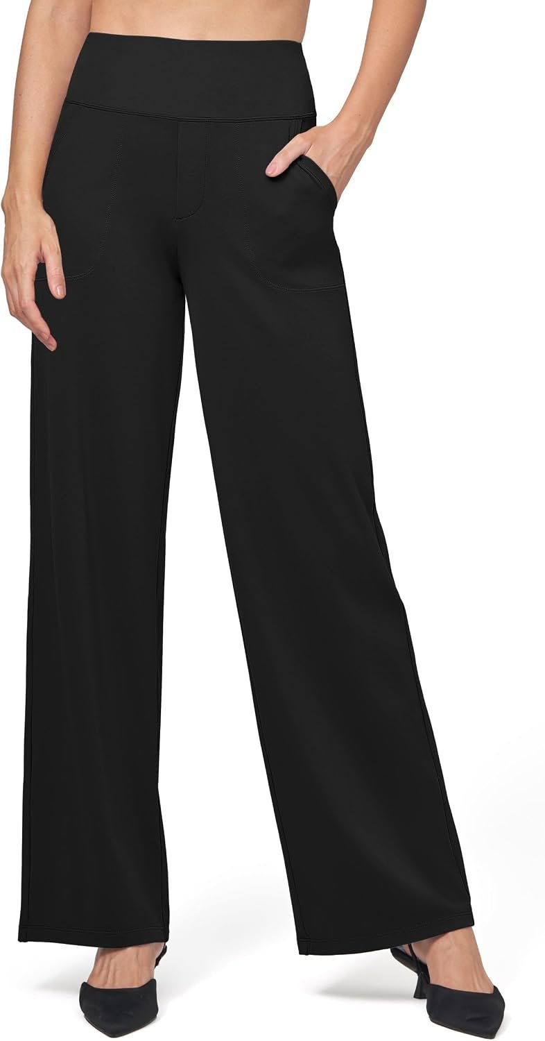 Willit Women's Wide Leg Yoga Pants Work Dress Pants 27" 28" 30" 32" | 4-way stretch, high-waist tummy control, deep pockets, faux fly, 4 inseam lengths—from yoga to office in one pair - Image 2