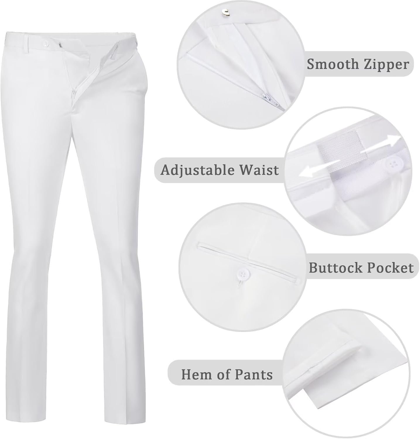 Men's Dress Pants Slim Fit Flat Front Suit Pant for Men Hidden Expandable Waist Suit Trousers Casual Suit Slacks - Image 4