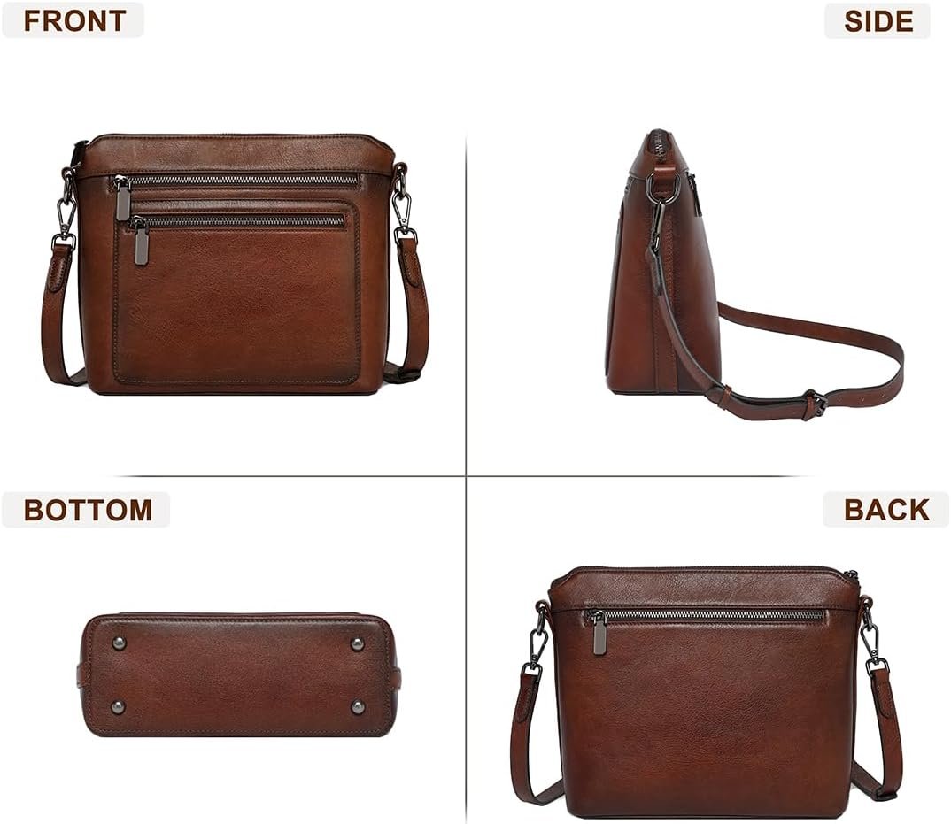 COOLCY Genuine Leather Crossbody Bags for Women Purses and Handbags for Ladies with Multiple Pockets Shoulder Satchel Bag - Image 6