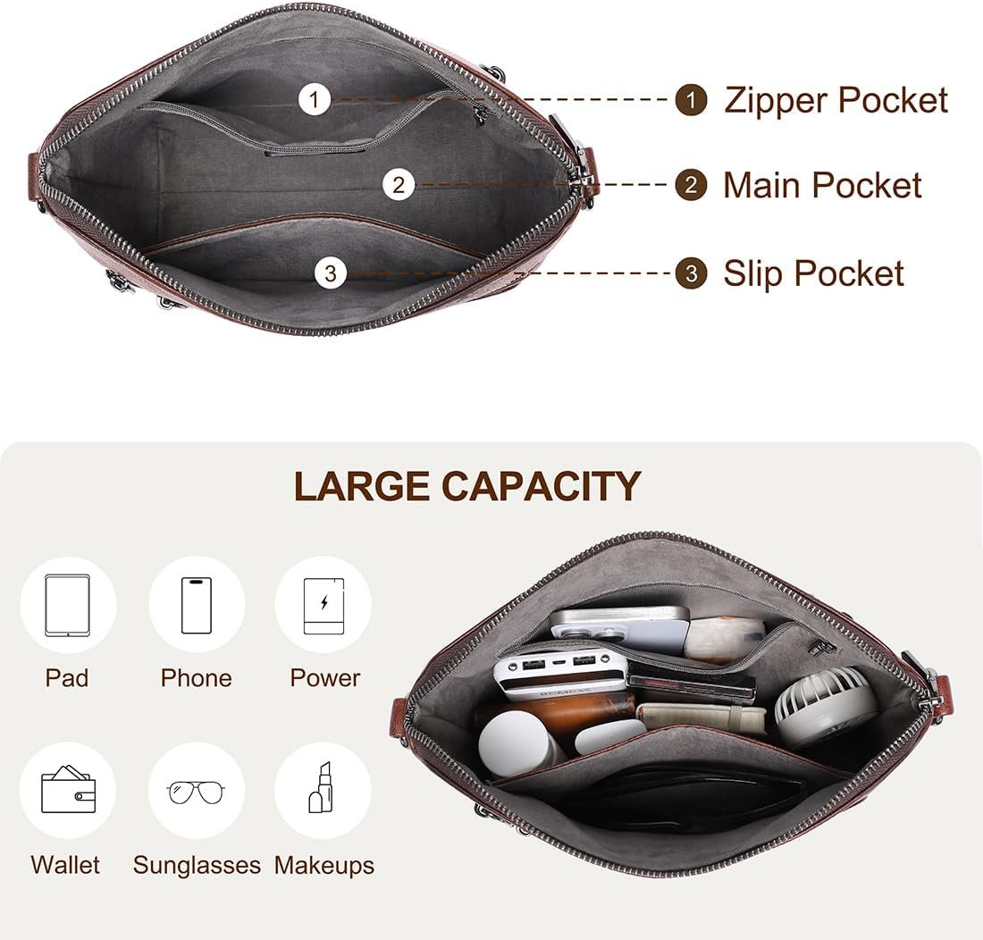 COOLCY Genuine Leather Crossbody Bags for Women Purses and Handbags for Ladies with Multiple Pockets Shoulder Satchel Bag - Image 5