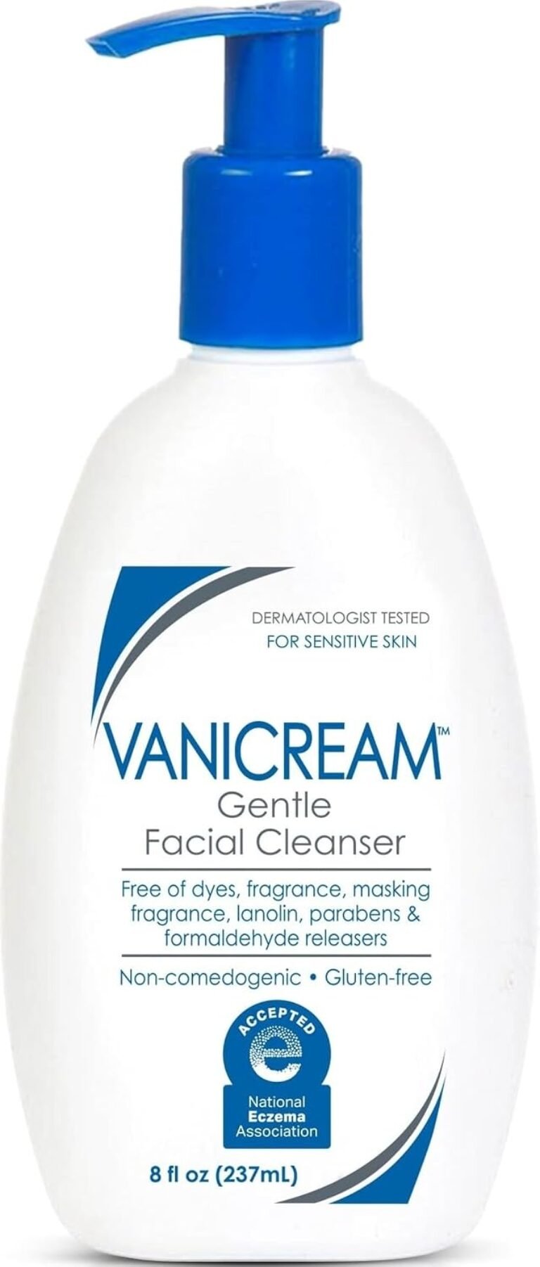 Vanicream Gentle Facial Cleaner with Pump Dispenser, 8 Fl Oz, Formulated without Common Irritants for Sensitive Skin, Removes Makeup, Dirt & Excess Oils, Non-Comedogenic, pH-Balanced Face Wash