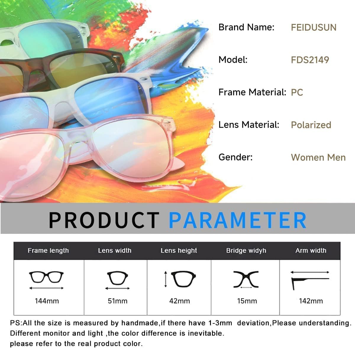 FEIDUSUN Sunglasses Men Polarized Sunglasses for Mens and Womens,Black Retro Sun Glasses Driving Fishing UV Protection - Image 3