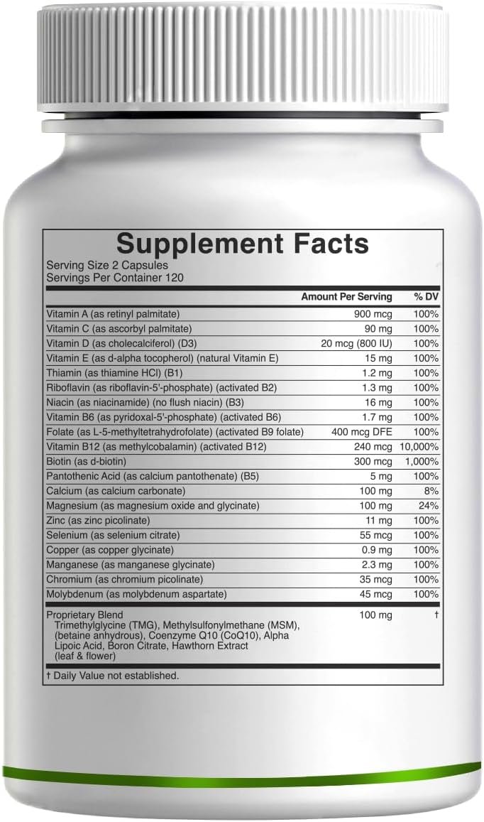 DEAL SUPPLEMENT Methylated Multivitamin for Men & Women, 240 Capsules | 100% DV Vitamins & Minerals | Activated B-Complex & Chelated Minerals, with CoQ10, TMG & ALA | Non-GMO, cGMP Manufactured - Image 6