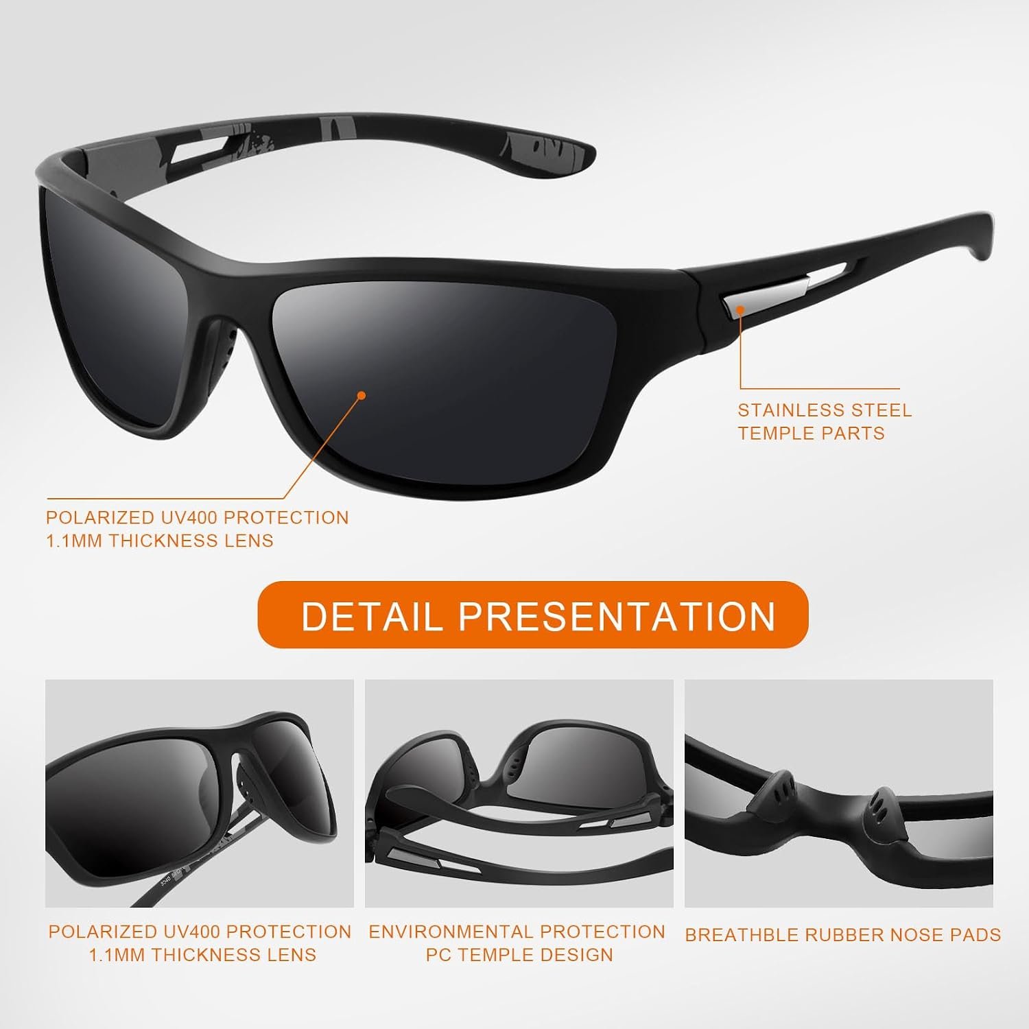 suoso Polarized Sports Sunglasses for Men: UV400 Protection Glasses Wrap Around Goggles for Driving Fishing - Image 3