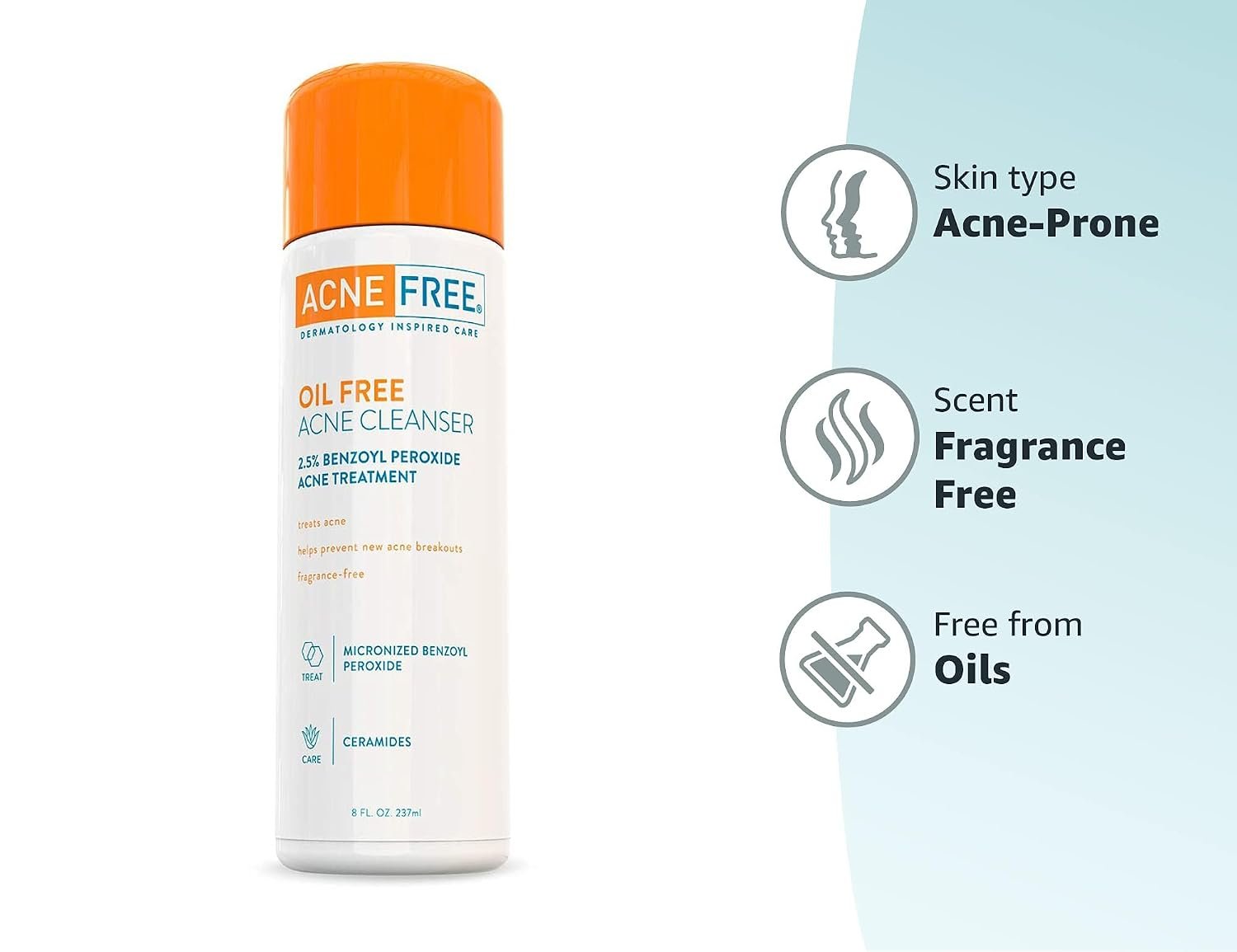 AcneFree Acne Free Oil-Free Cleanser, Benzoyl Peroxide 2.5% with Glycolic Acid to Prevent and Treat Breakouts Unscented, 8 Fl Oz - Image 7