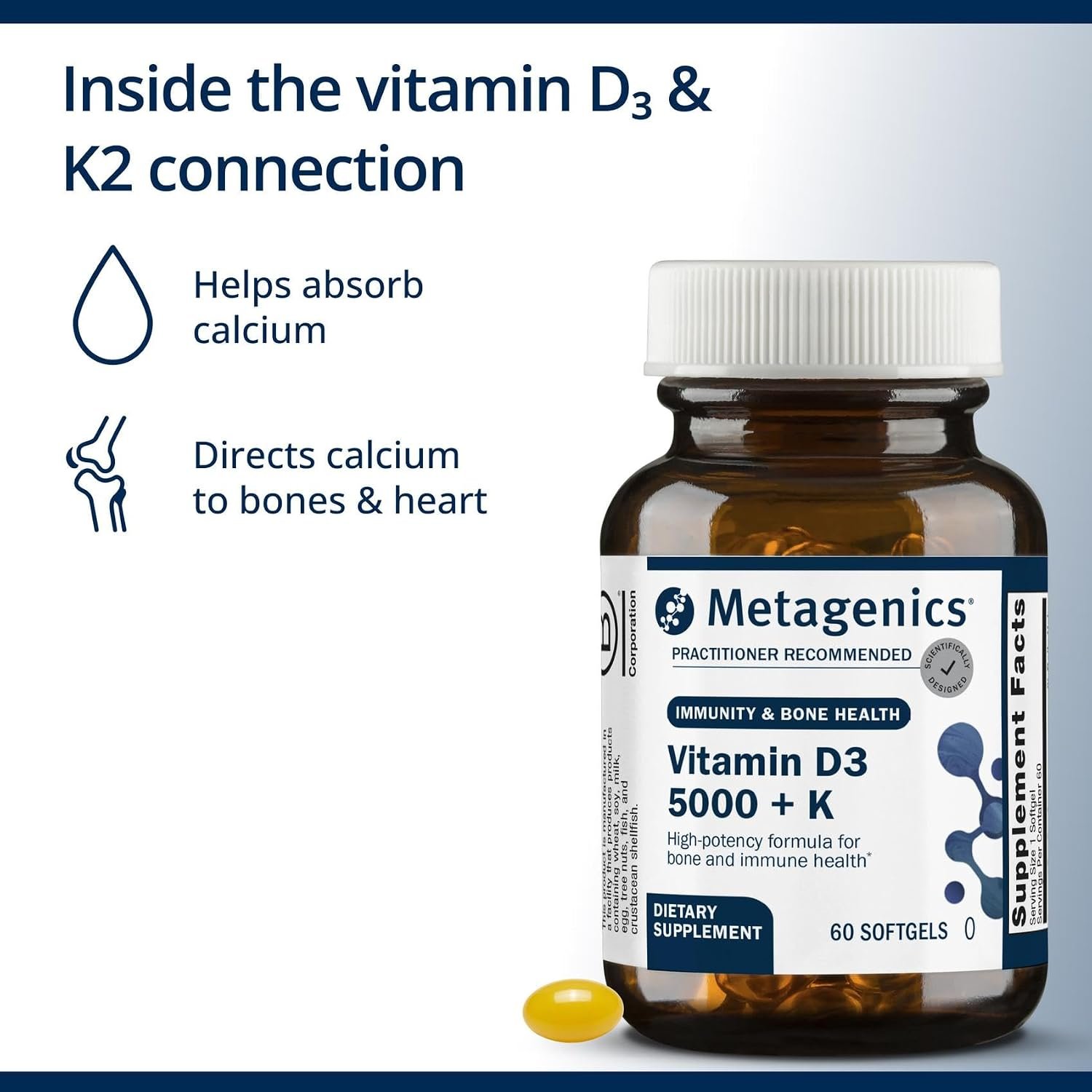 Metagenics Vitamin D3 and Vitamin K2 5,000 IU with MK-7, 60 Softgels | Vitamin D3 with K2 MK-7 for Immune Support, Bone and Heart Health, Non-GMO, Gluten-Free, High-Potency 5,000 IU - Image 4