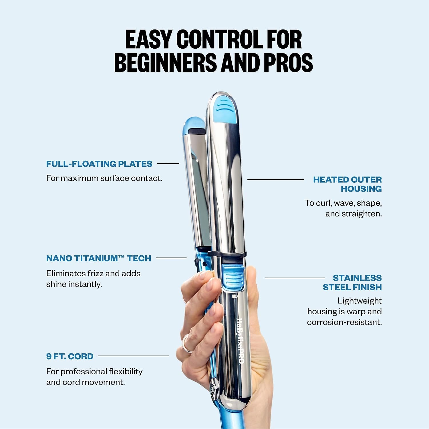 BaBylissPRO Nano Titanium Prima Ionic Hair Straightener – Professional Flat Iron & Curling Iron in One for Stylists, Pro Styling Hair Tool - Image 5