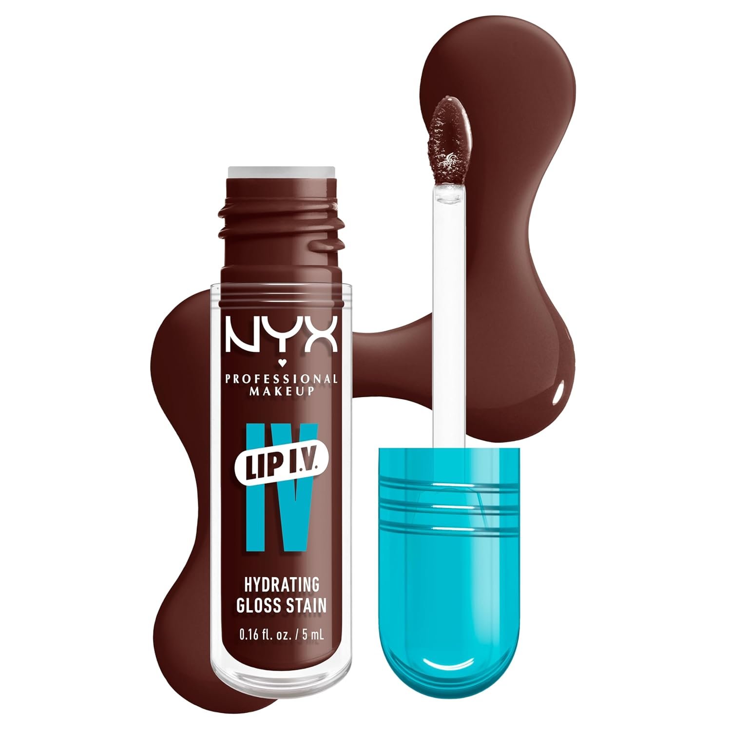 NYX PROFESSIONAL MAKEUP Lip IV Hydrating Glossy Lip Stain, Long-Lasting, Tinted, Vegan Formula with 12 HR Hydration - Mocha Me Wet (Brown)
