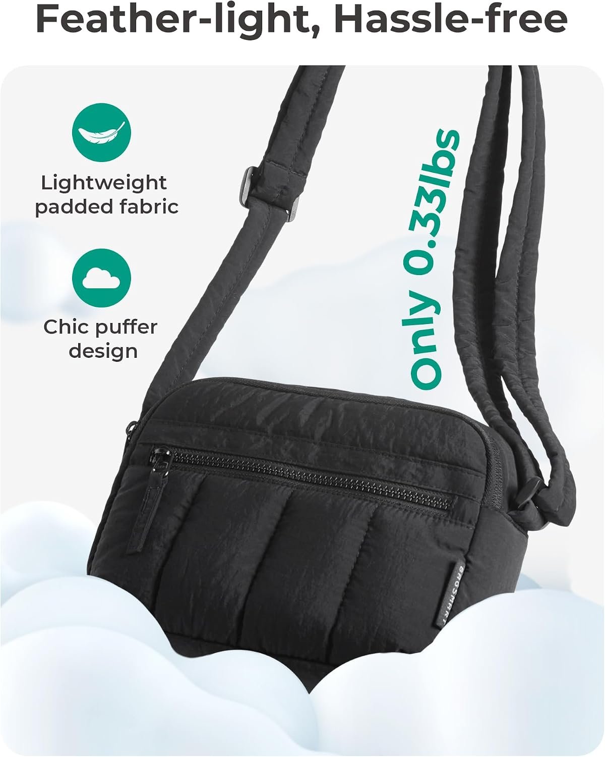 Cross Body Purse, Mini Crossbody Bags for Women Travel Purse, Puffy Shoulder Handbag Wallet with RFID Blocking Slots, Black-2.4L - Image 4