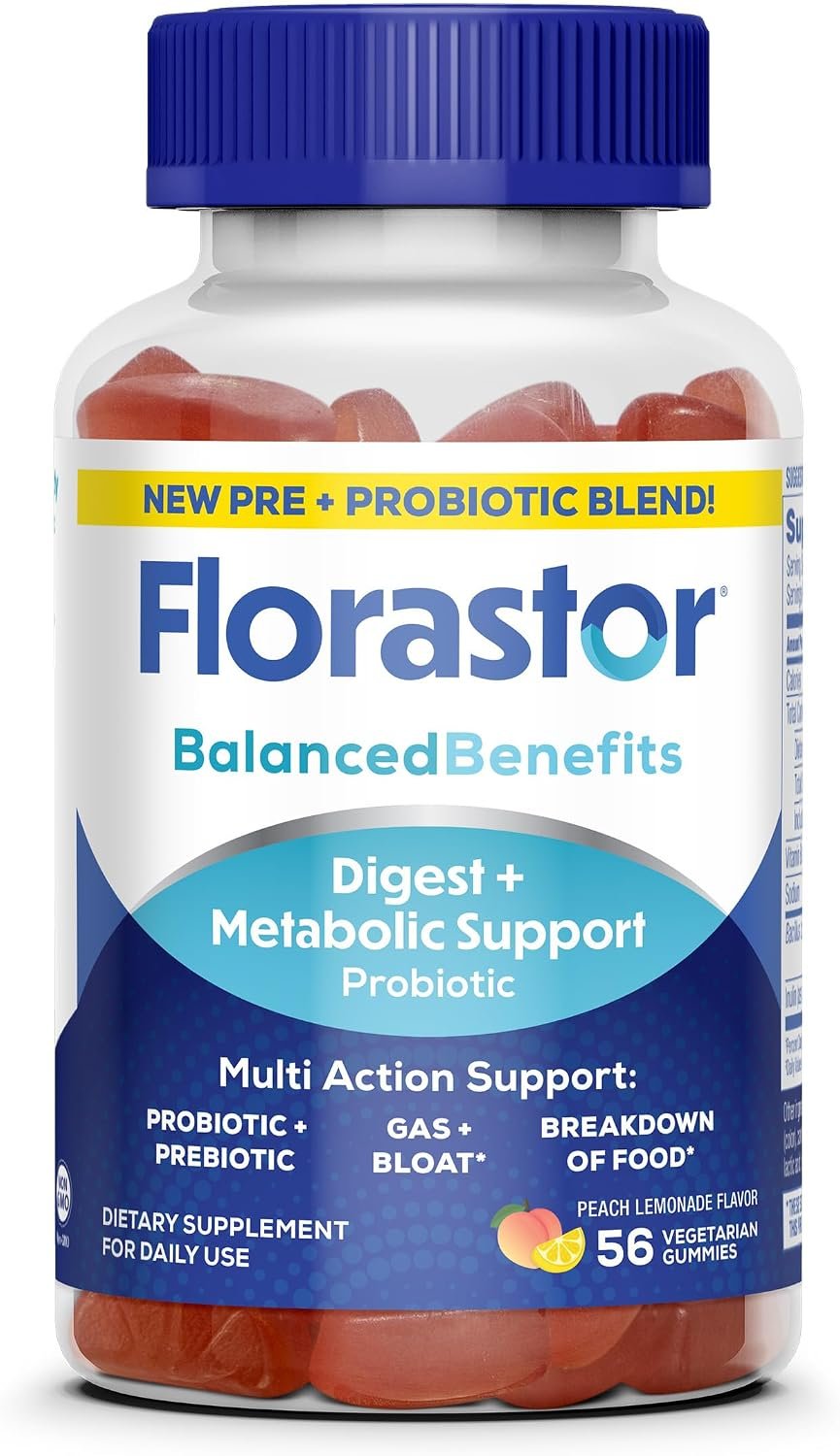Florastor Prebiotic and Probiotic Gummies with Vitamin B12, 56 Gummies