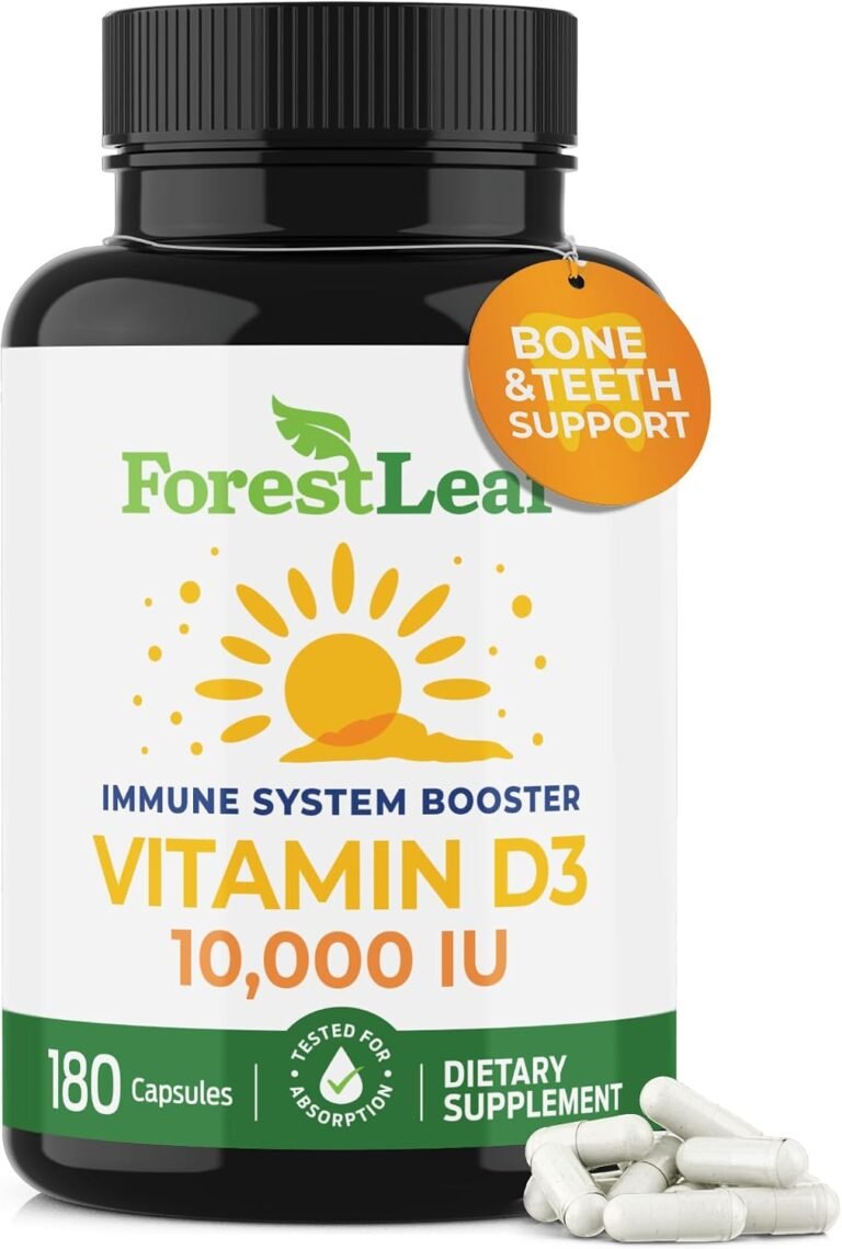 ForestLeaf Vitamin D3 10,000 IU | VIT D - VIT D3 Vitamin D Supplements for Women and Men | Bone Health, Teeth and Immune Support | Easy to Swallow Pills | High Potency Daily, 6-Month Supply, 180 Caps