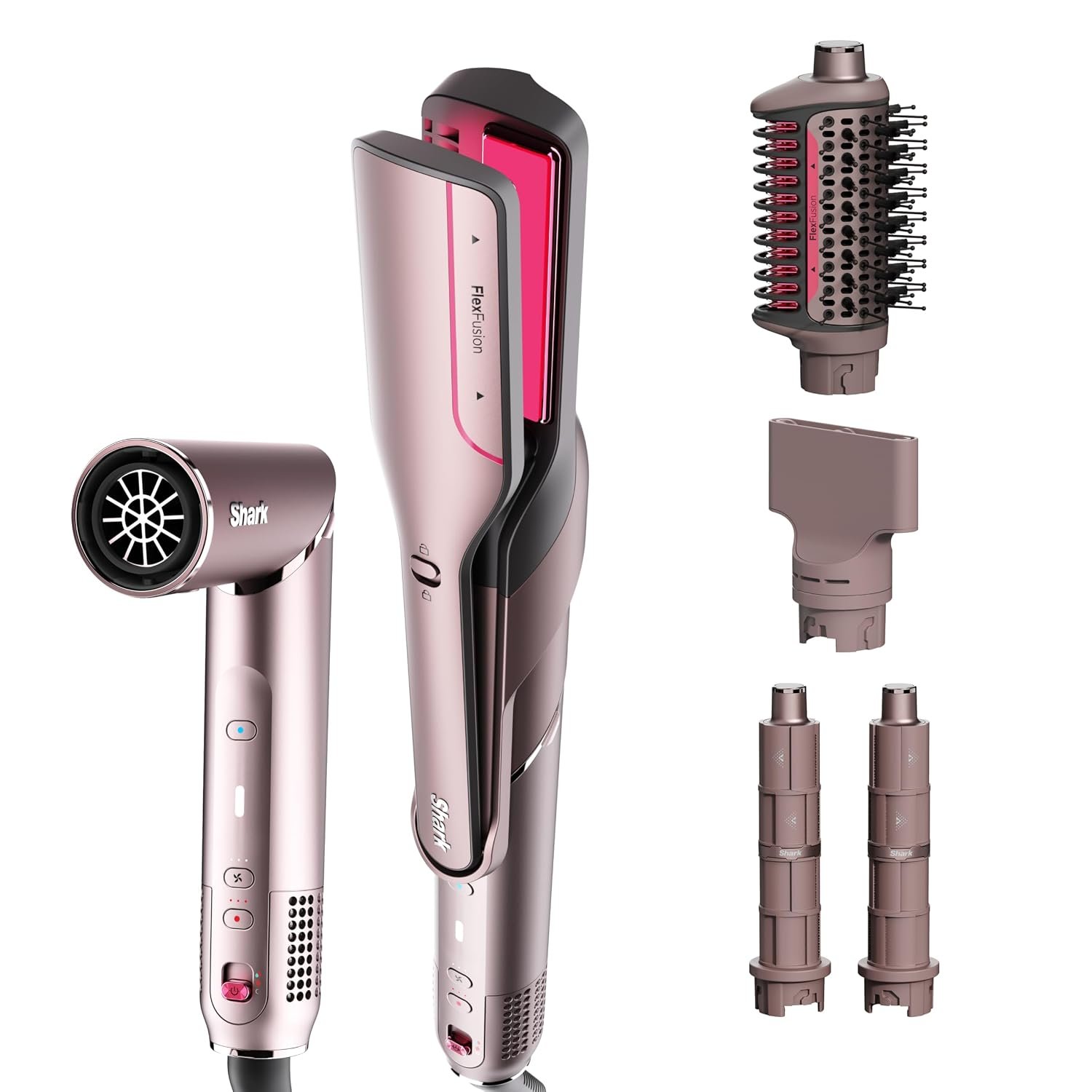 Shark FlexFusion Ceramic Air Styler, Straightener+Curler, Blush, HD641S