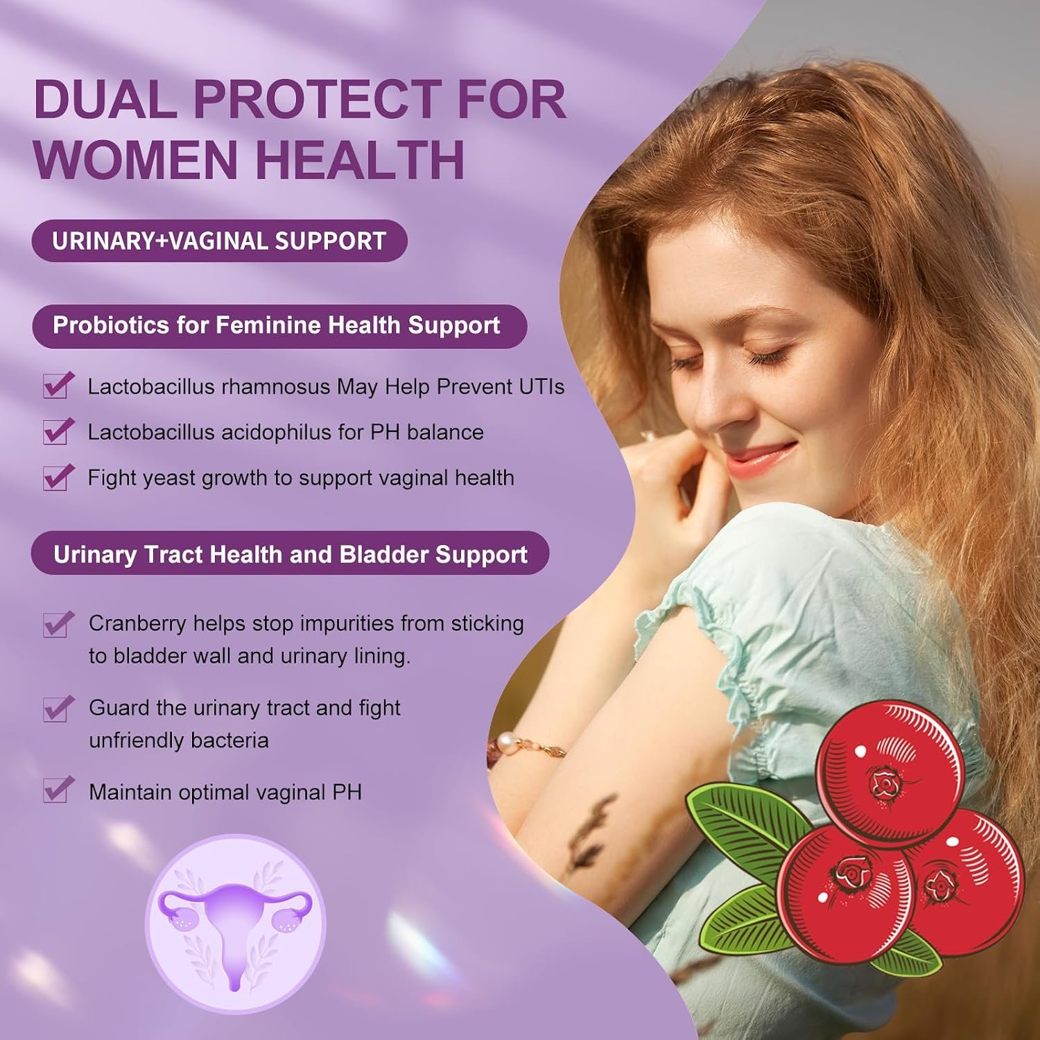 OMOGS Women's Probiotic 180 Billion CFUs 18 Strains, with Organic Prebiotics, Cranberry Extract, D-Mannose & Digestive Enzymes, for Digestive, Boost Immune, PH Balance & Urethral Health, 90 Capsules - Image 4