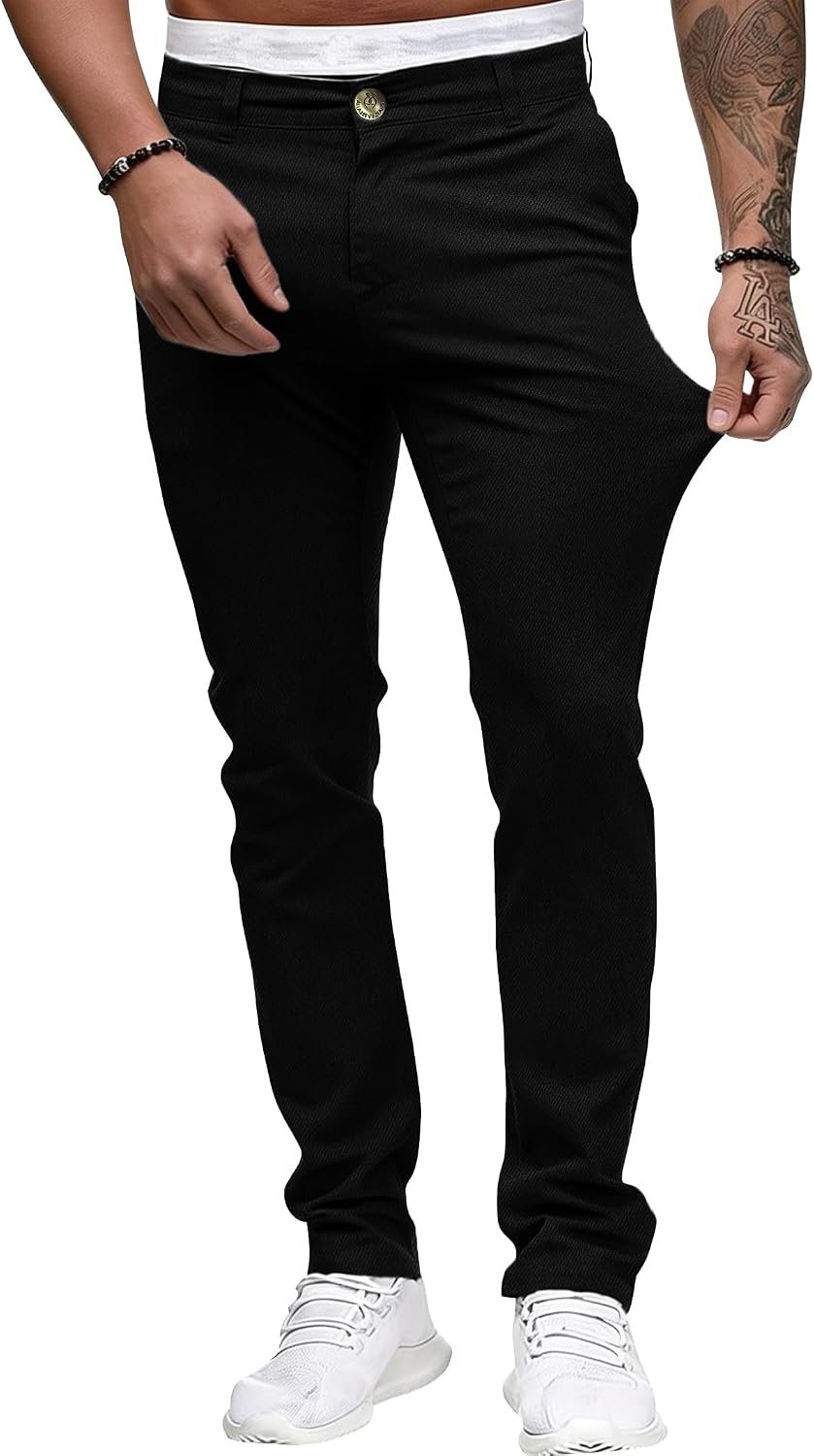 ALLABREVE Men's Chinos Casual Dress Pants Slim Fit Skinny Stretch Flat-Front Lightweight Comfort Slacks - Image 6