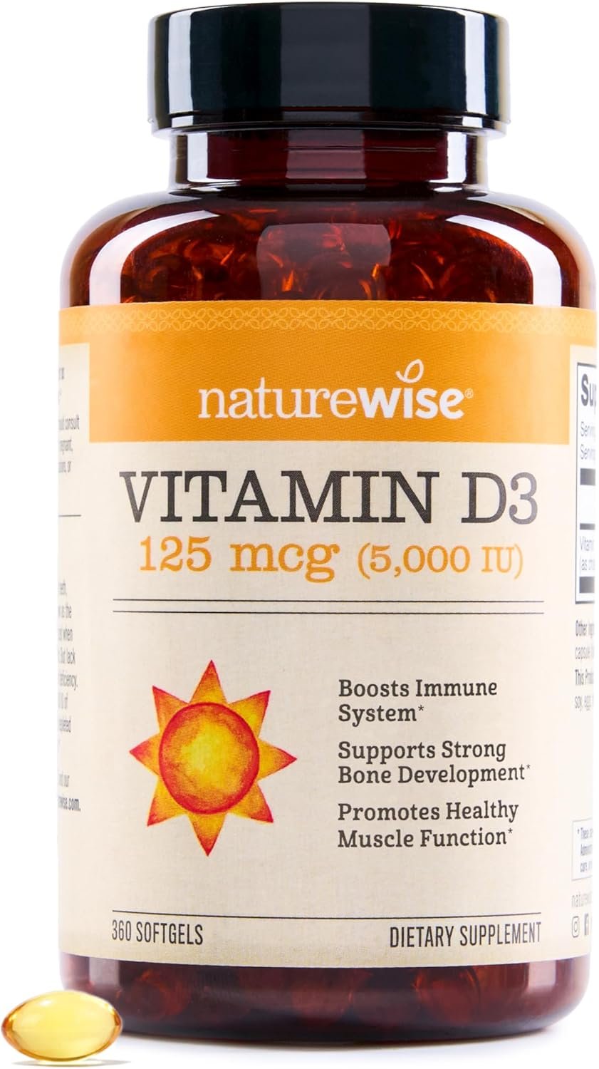 NatureWise Vitamin D3 5000IU Supplement, Immune Support, 360 Mini Softgels