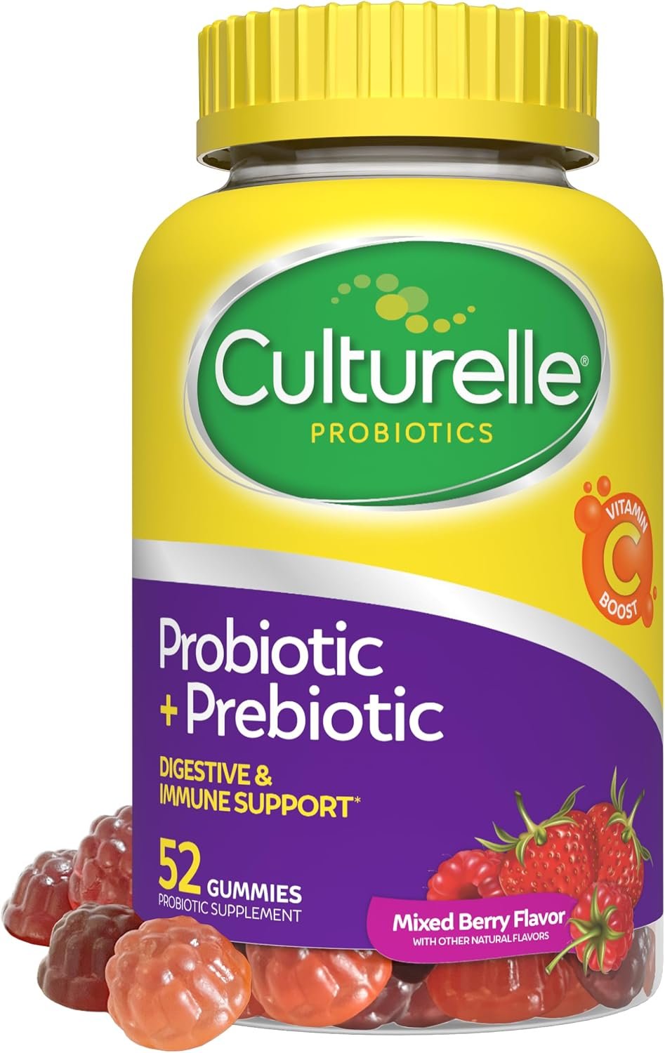 Daily Probiotic Gummies for Women & Men, Berry Flavor, 52 Count, Naturally-Sourced Daily Probiotic + Prebiotic
