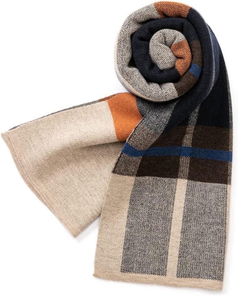Villand Australian Merino Wool Tartan Knitted Scarf for Men, Plaid Winter Warm Thick Soft Neckwear with Gift Box