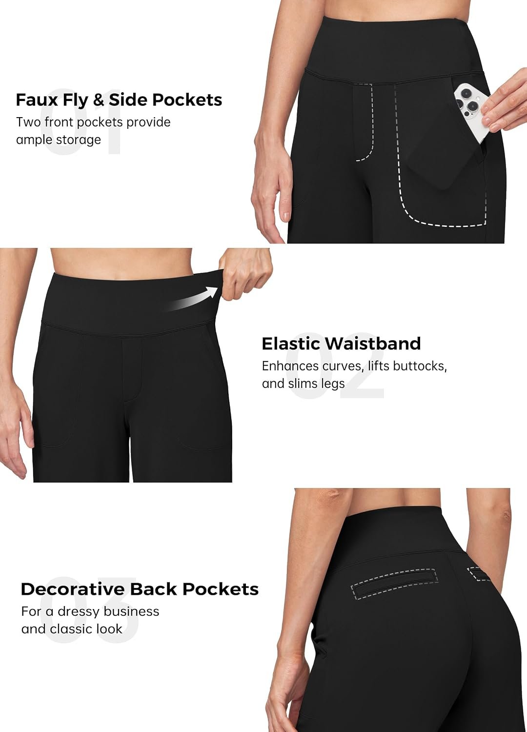 Willit Women's Wide Leg Yoga Pants Work Dress Pants 27" 28" 30" 32" | 4-way stretch, high-waist tummy control, deep pockets, faux fly, 4 inseam lengths—from yoga to office in one pair - Image 6
