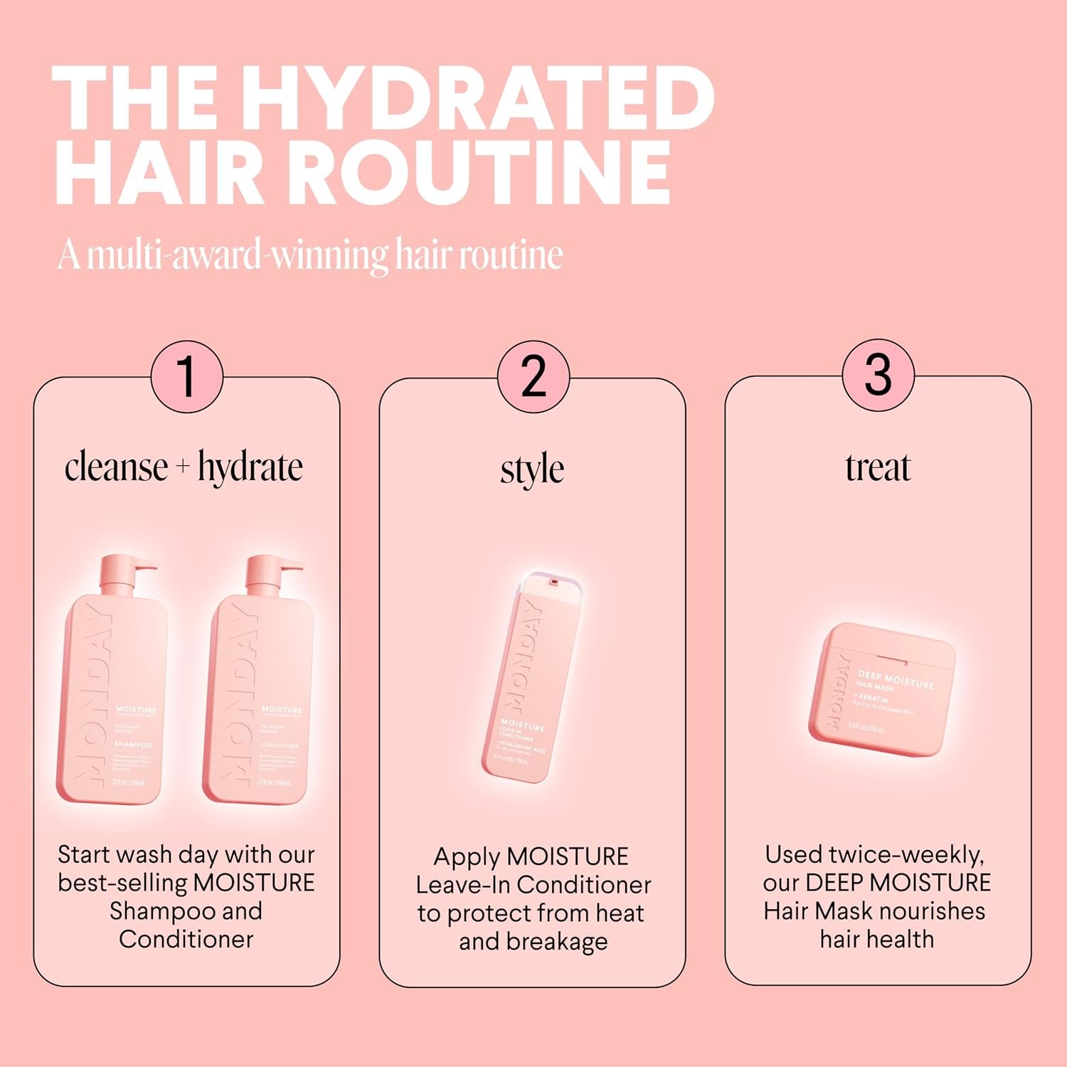 MONDAY HAIRCARE Moisture Shampoo + Conditioner Bathroom Set (2 Count) 27 oz Each for Dry, Coarse, Stressed, Frizzy Hair, Made with Coconut Oil, Rice Protein, Shea Butter and Vitamin E - Image 9