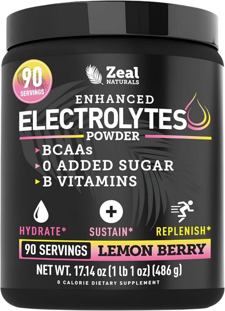 Zeal Naturals Electrolyte Powder - 90 Servings | Keto Electrolytes Powder | Zero Sugar, BCAAs, B-Vitamins | Potassium, Zinc, Magnesium | Hydration Powder Recovery Drink | Lemon Berry