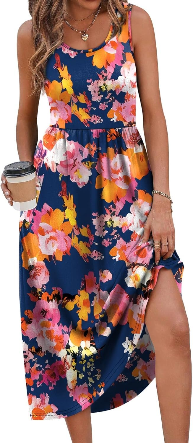 WIHOLL Summer Dresses for Women Flowy Casual Midi Dress Beach Vacation Sundresses with Pockets - Image 2