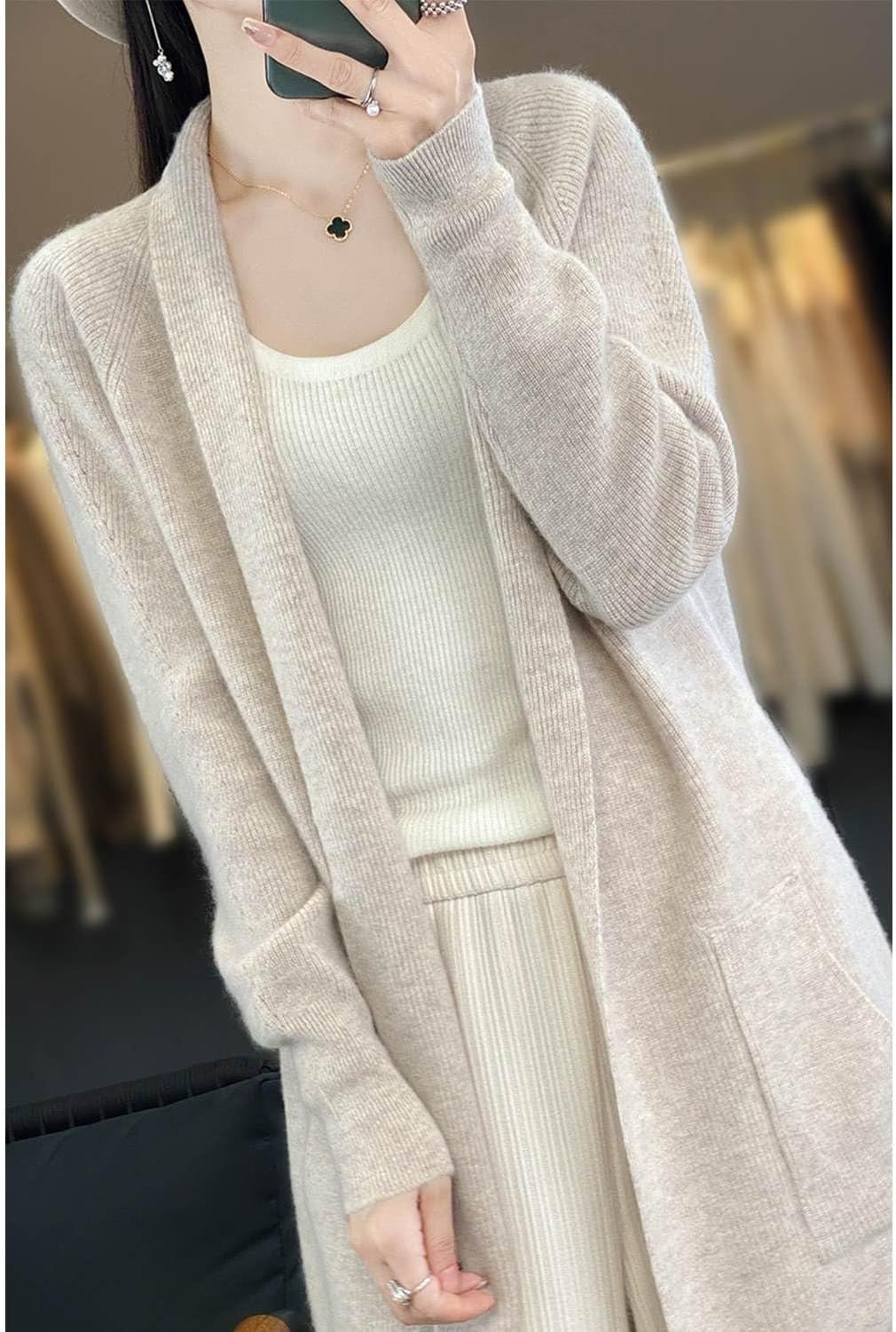 Cardigans Women's Sweater Thick Coat with Pockets 100% Merino Wool Knitted Jacket Autumn Winter - Image 2