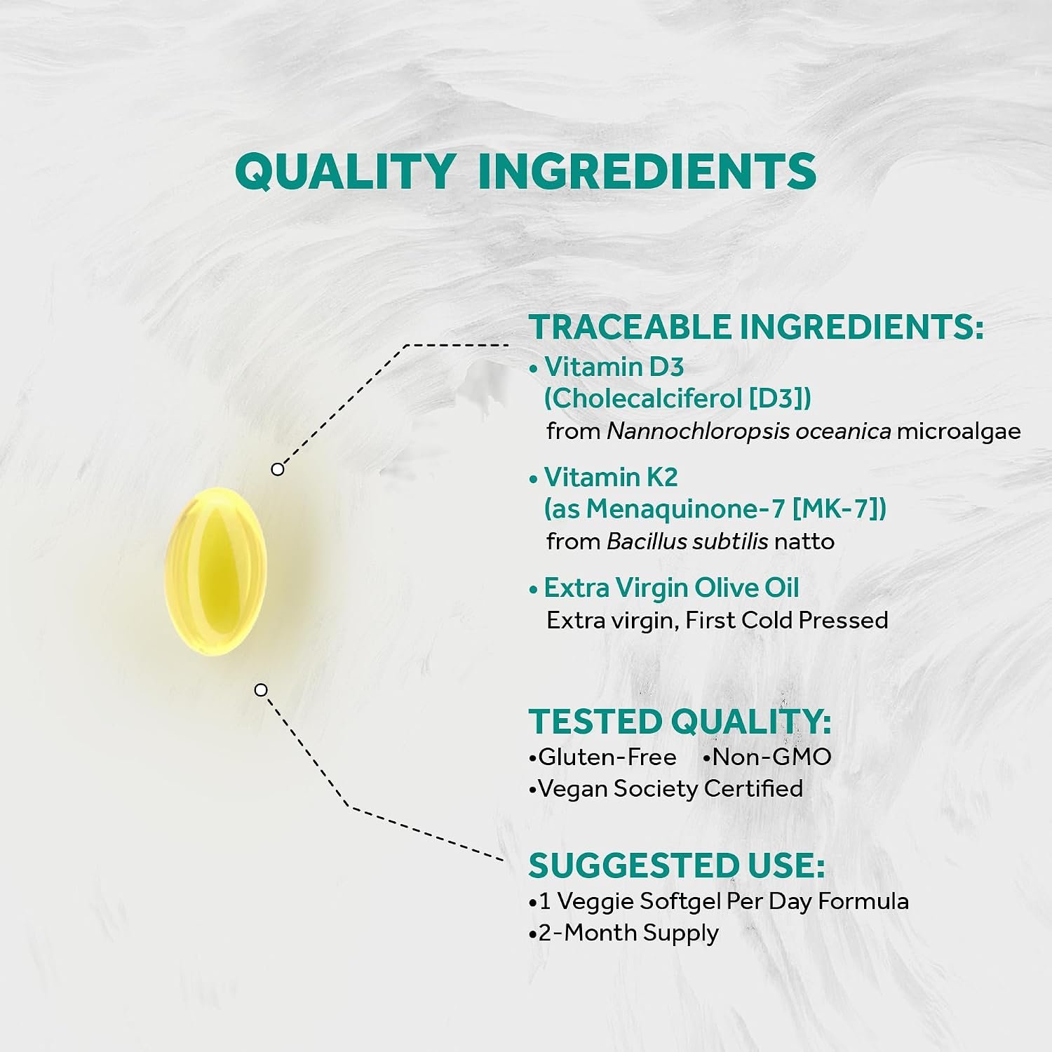 Naturalis Vegan Vitamin D3+K2 from Algae | 5000 IU D3 with 120mcg MK7 | Vegan Society Certified,Sustainably Sourced,Better Than Animal Derived | Better Support for Bone & Immune Health* | 60 Softgels - Image 3