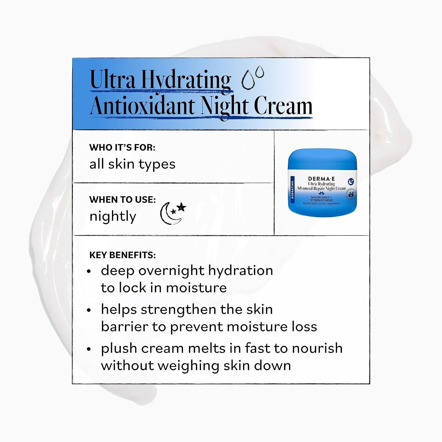 Derma E Ultra Hydrating Antioxidant Night Cream, 2 Oz Facial Moisturizer - Image 5