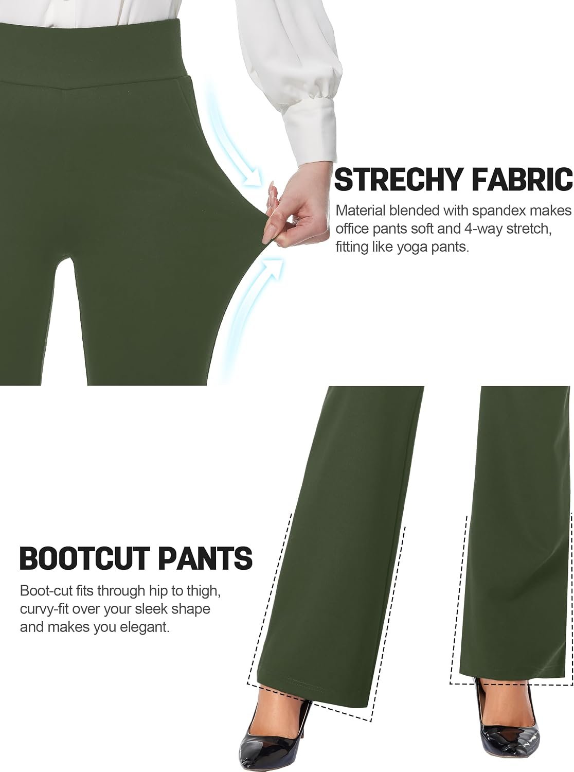 Tapata Women Dress Pants 28"/30"/32"/34" High Waist Stretchy Bootcut Pants Tall, Petite, Regular for Office Business Casual - Image 6